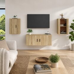 Sturdy Wall Mounted TV Cabinet Set in Sonoma Oak