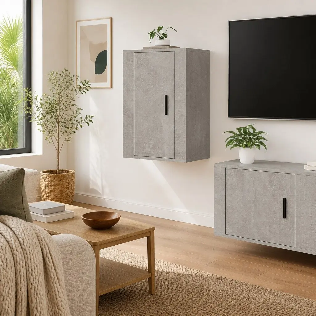 Grey Wall Mounted TV Cabinet for Media Storage