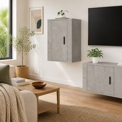 Wall Mounted TV Cabinet Grey Media Storage Unit Floating Shelf Organiser