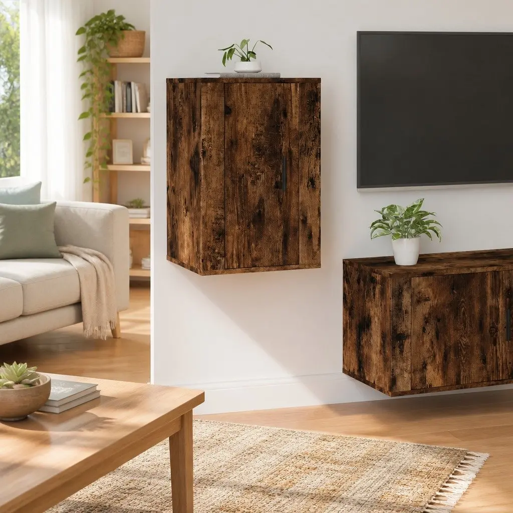 Wall Mounted TV Cabinet Engineered Wood 40 x 34.5 x 60 cm Brown Smoked Oak