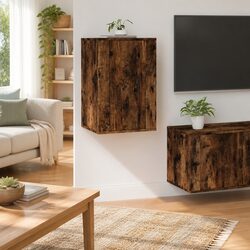 Sturdy Wall Mounted TV Cabinet in Brown Smoked Oak