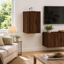 Sturdy Wall Mounted TV Cabinet in Brown Oak