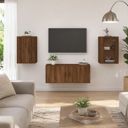 Brown Oak Wall Mounted TV Cabinet with Ample Storage