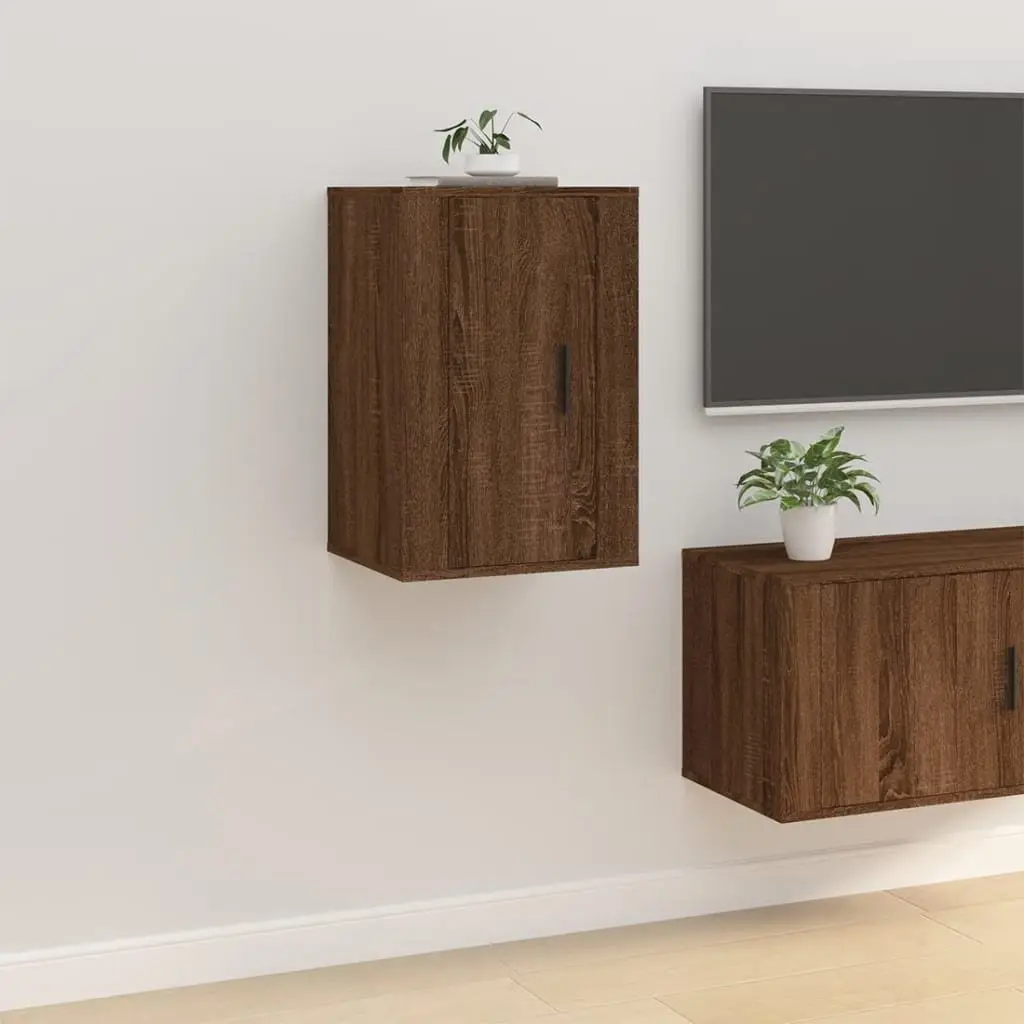 Brown Oak Wall Mounted TV Cabinet with Ample Storage