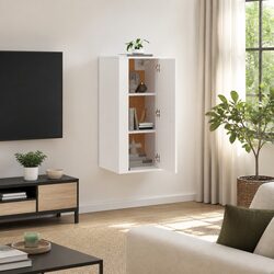 Wall Mounted TV Cabinet White Storage Unit Media Display Shelves 40x34.5x80cm