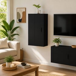 Elegant Black Wall Mounted TV Cabinet for Media Storage