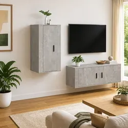 Stylish Grey Wall Mounted TV Cabinet with 3 Compartments
