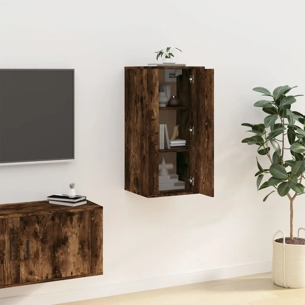 Wall Mounted TV Cabinet with Compartments in Brown