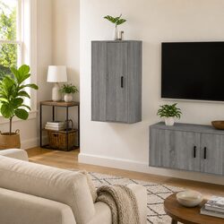 Grey Wall Mounted TV Cabinet with 3 Storage Compartments
