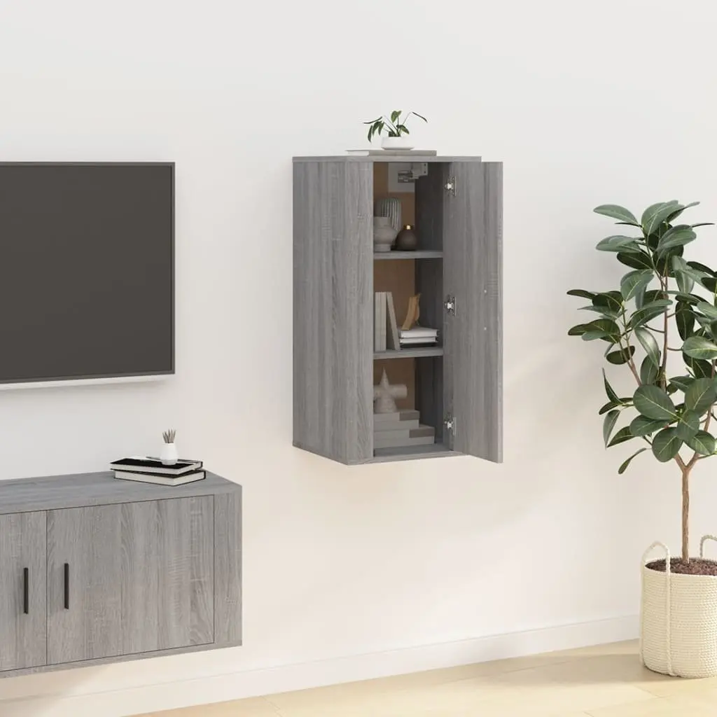 Grey Wall Mounted TV Cabinet with 3 Storage Compartments