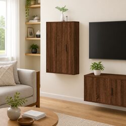 Brown Oak Wall-Mounted TV Cabinet for Media Storage