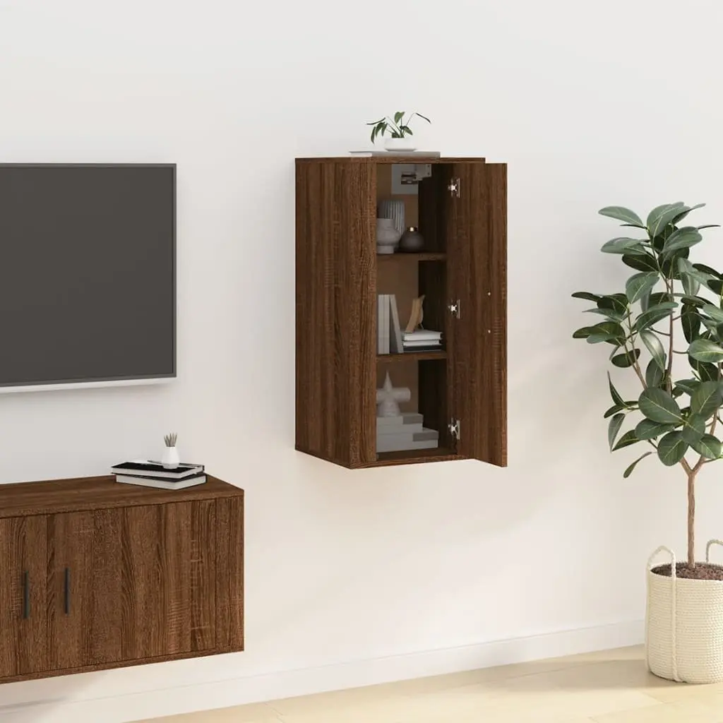 Brown Oak Wall-Mounted TV Cabinet for Media Storage