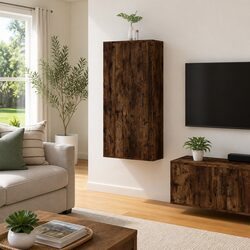 Elegant Wall Mounted TV Cabinet in Brown Engineered Wood