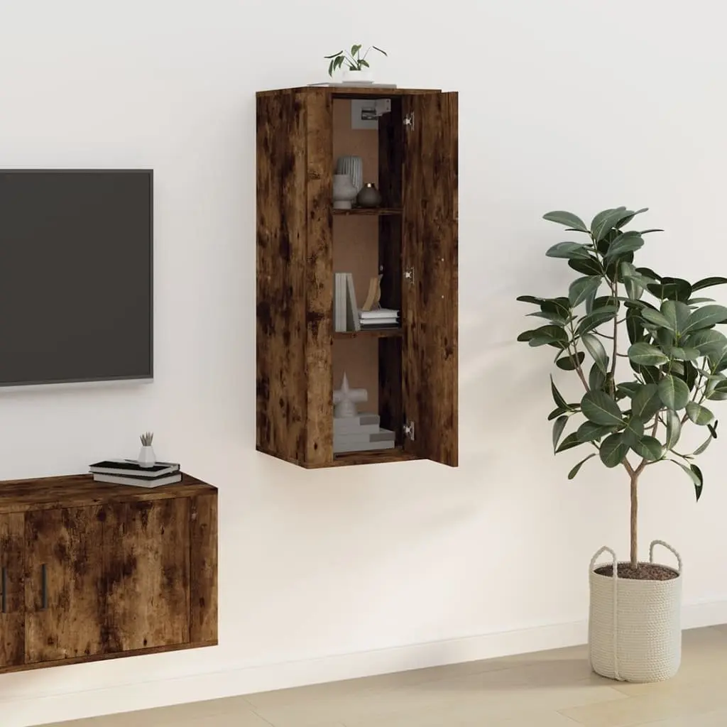 Wall Mounted TV Cabinet in Brown Engineered Wood