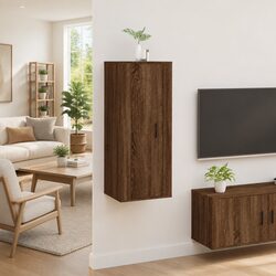 Stylish Brown Oak Wall Mounted TV Cabinet 40x34.5x100cm