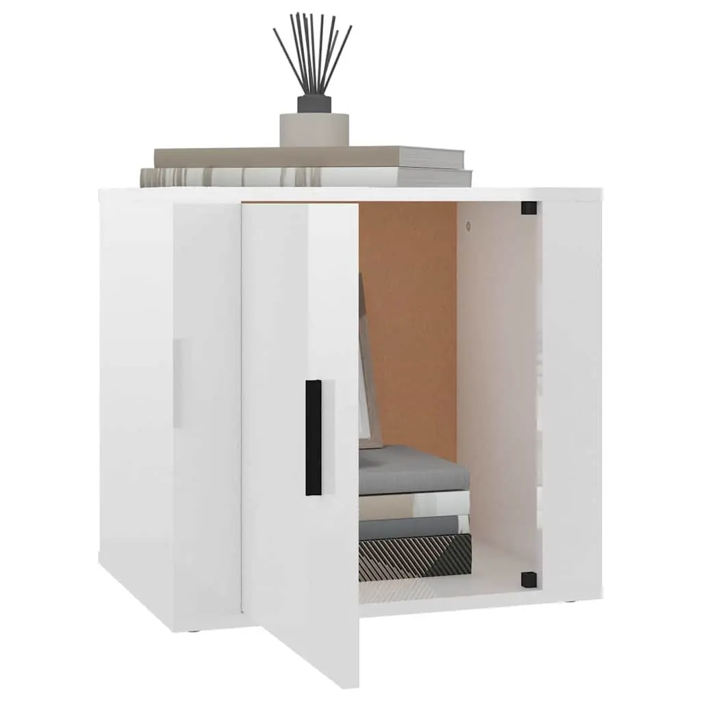 Bedside Table Engineered Wood 50 x 39 x 47 cm White High Gloss Modern