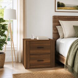 Stylish Brown Oak Nightstand with Ample Storage