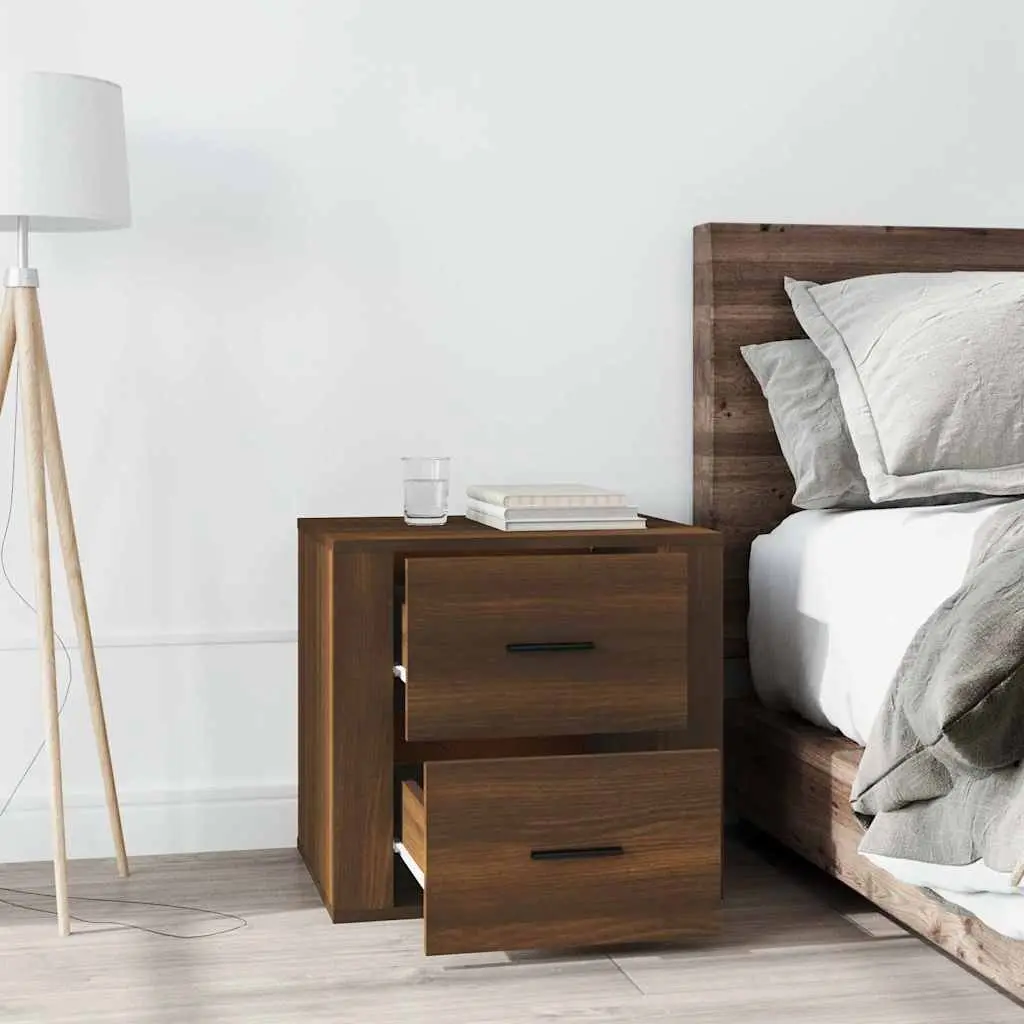 Brown Oak Nightstand with Ample Storage