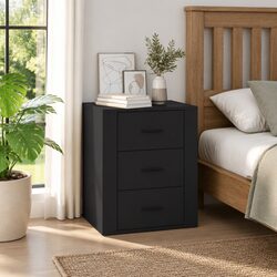 Black Bedside Cabinet with 3 Drawers – Engineered Wood