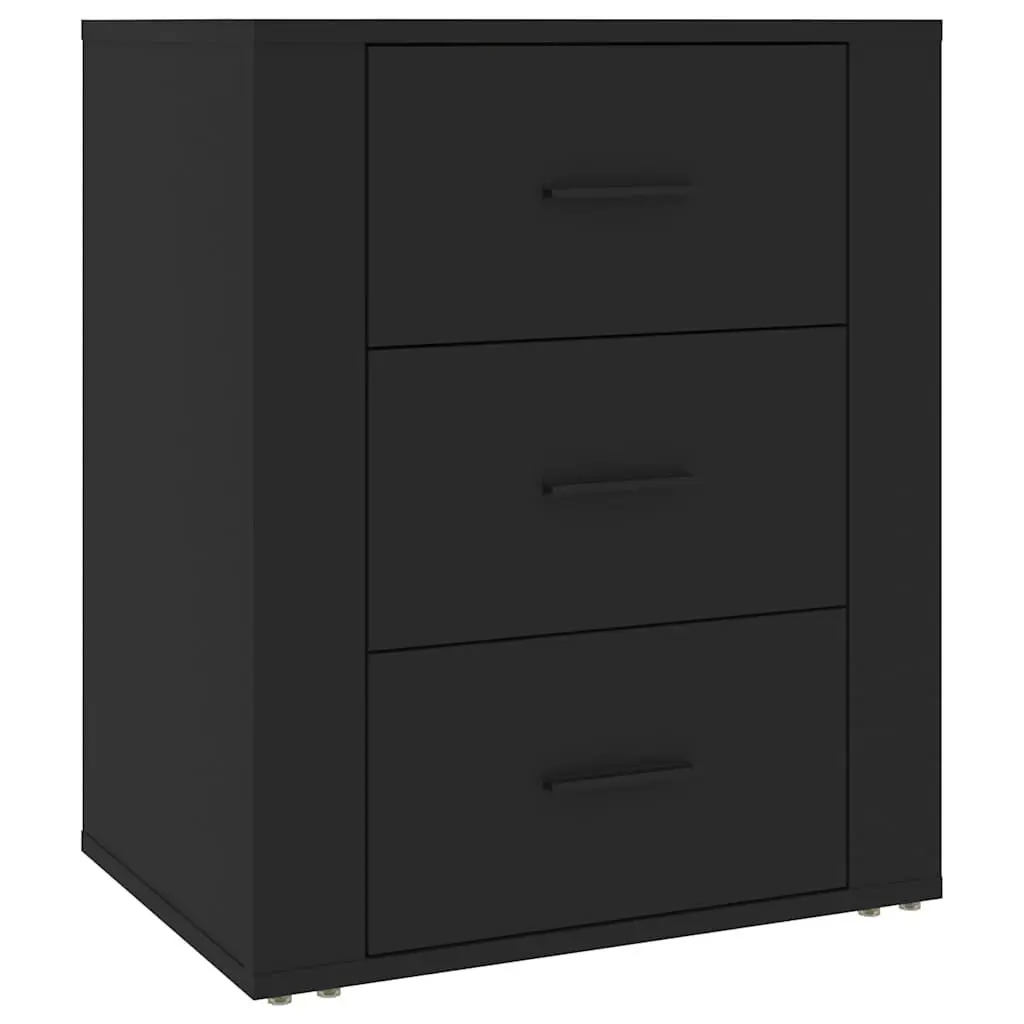 Bedside Cabinet Engineered Wood 50x36x60 cm Black Nightstand 3 Drawer Storage