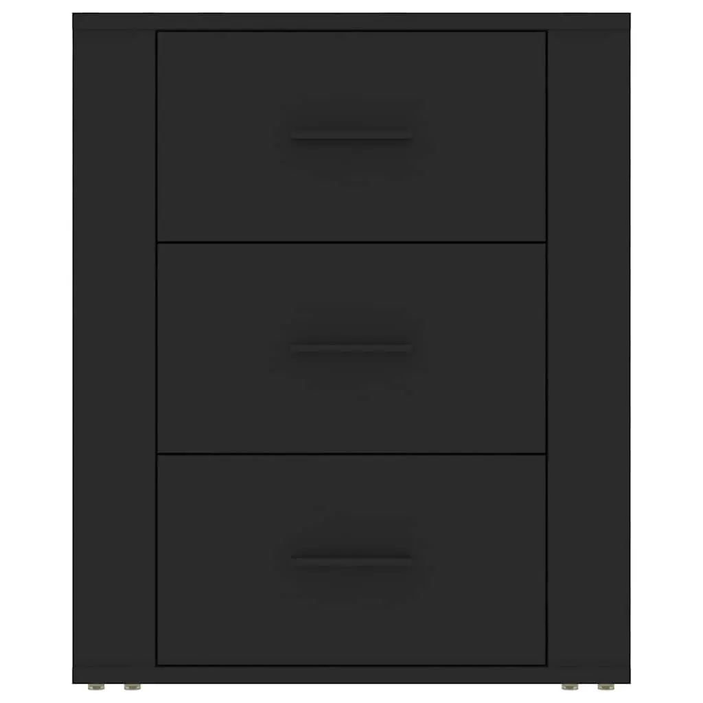 Bedside Cabinet Engineered Wood 50x36x60 cm Black Nightstand 3 Drawer Storage