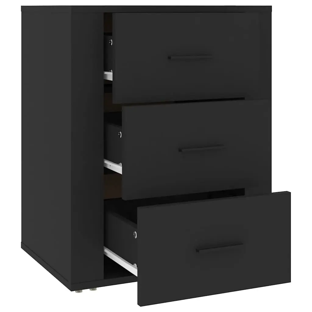 Bedside Cabinet Engineered Wood 50x36x60 cm Black Nightstand 3 Drawer Storage