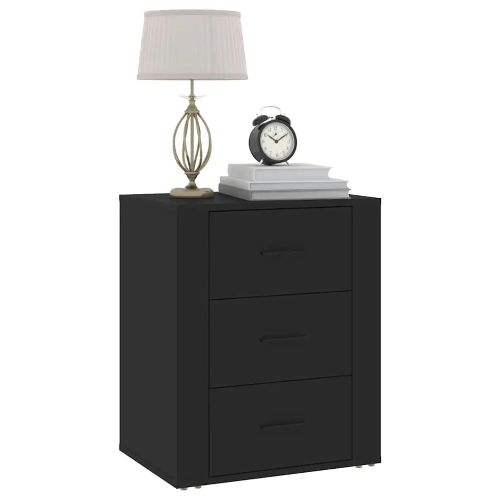 Bedside Cabinet Engineered Wood 50x36x60 cm Black Nightstand 3 Drawer Storage