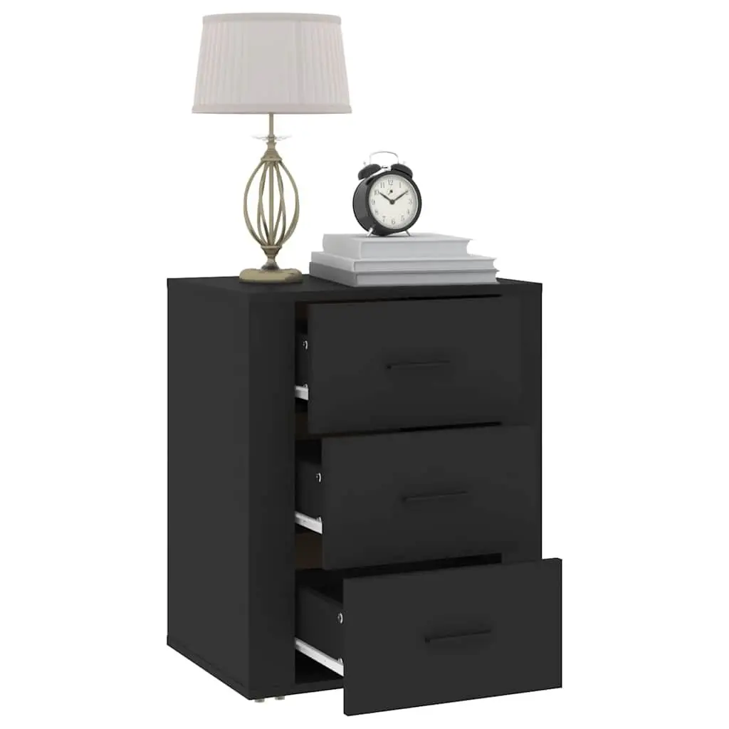 Bedside Cabinet Engineered Wood 50x36x60 cm Black Nightstand 3 Drawer Storage
