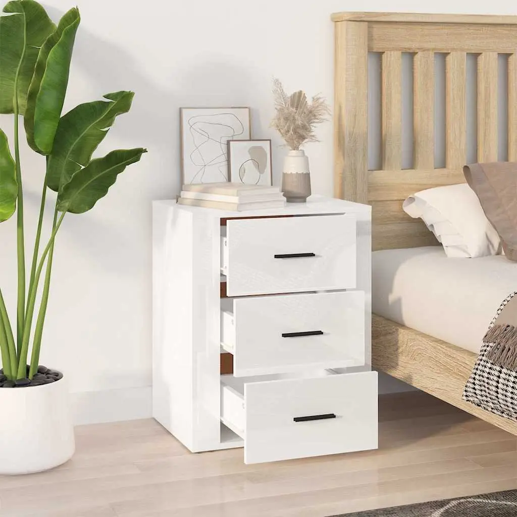 High Gloss White 3 Drawer Bedside Cabinet 50x36x60cm