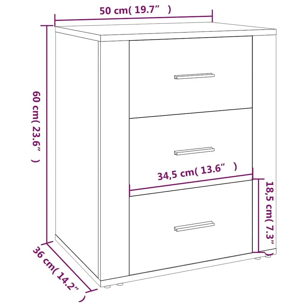High Gloss White 3 Drawer Bedside Cabinet 50x36x60cm