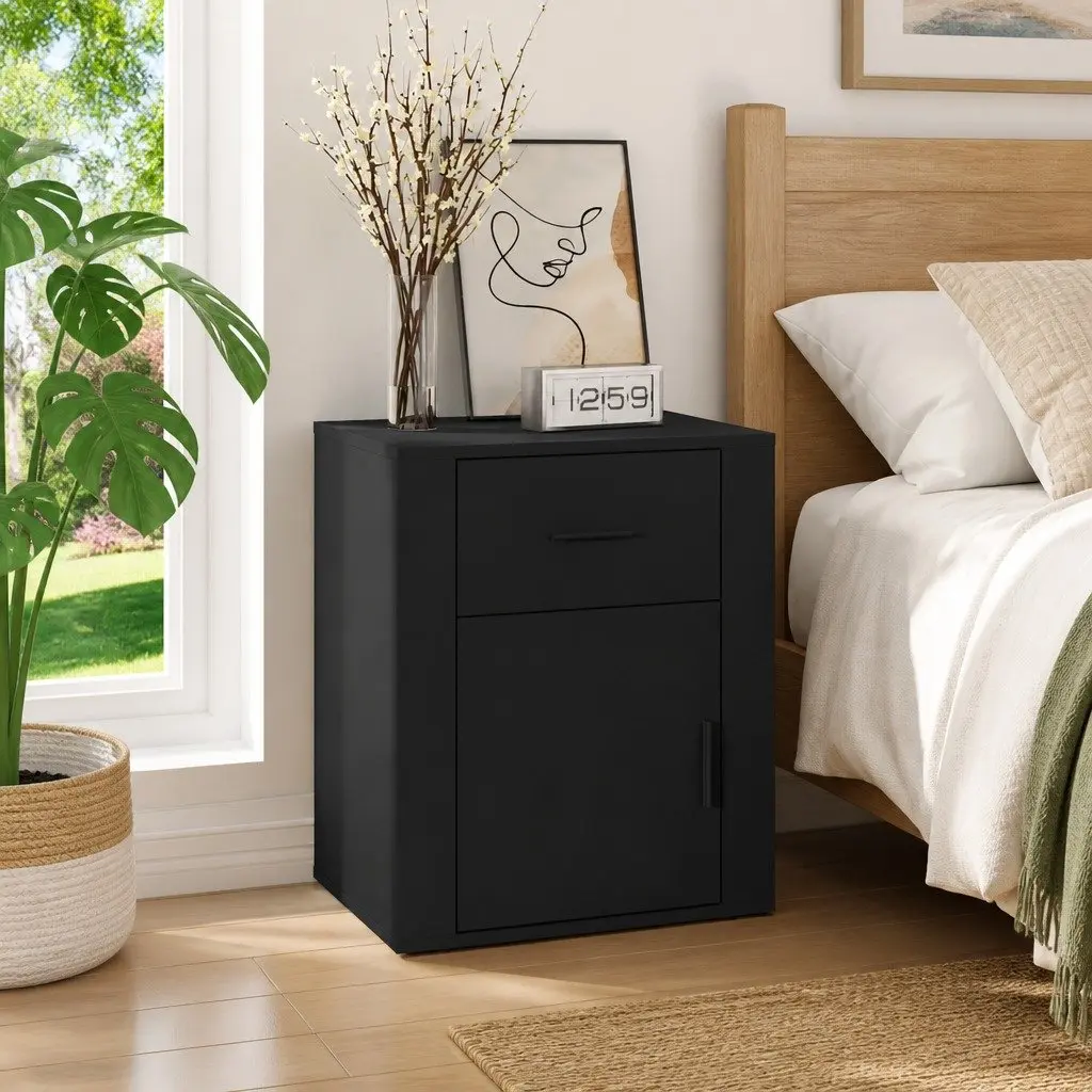 Bedside Table Engineered Wood 50x36x60cm Black