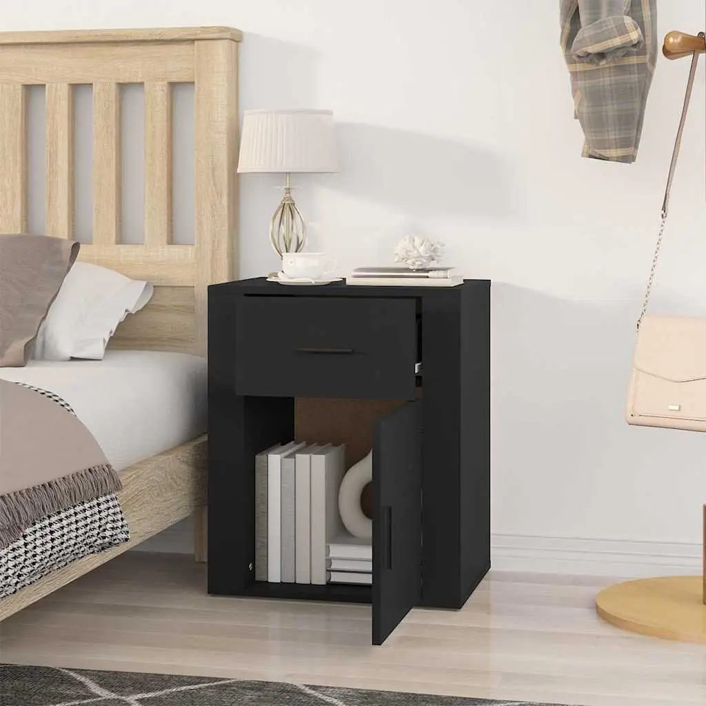 Bedside Table Engineered Wood 50x36x60cm Black
