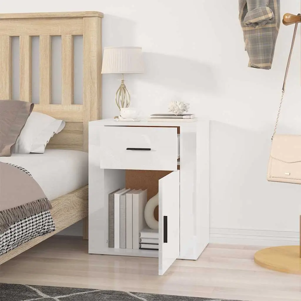 High Gloss White Bedside Cabinet with Storage
