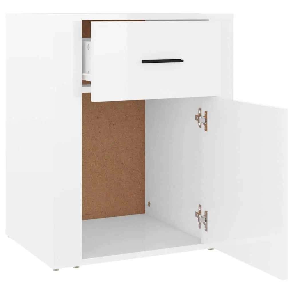 High Gloss White Bedside Cabinet with Storage