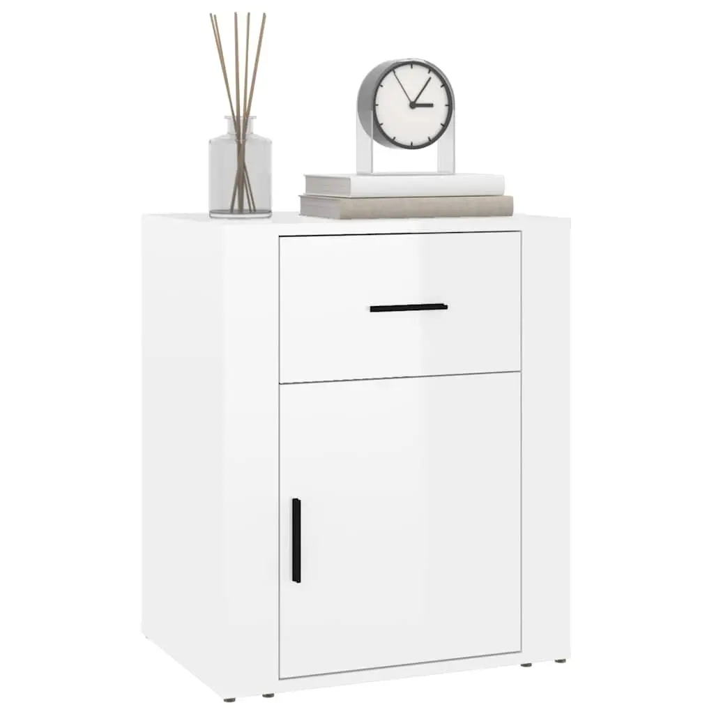 High Gloss White Bedside Cabinet with Storage