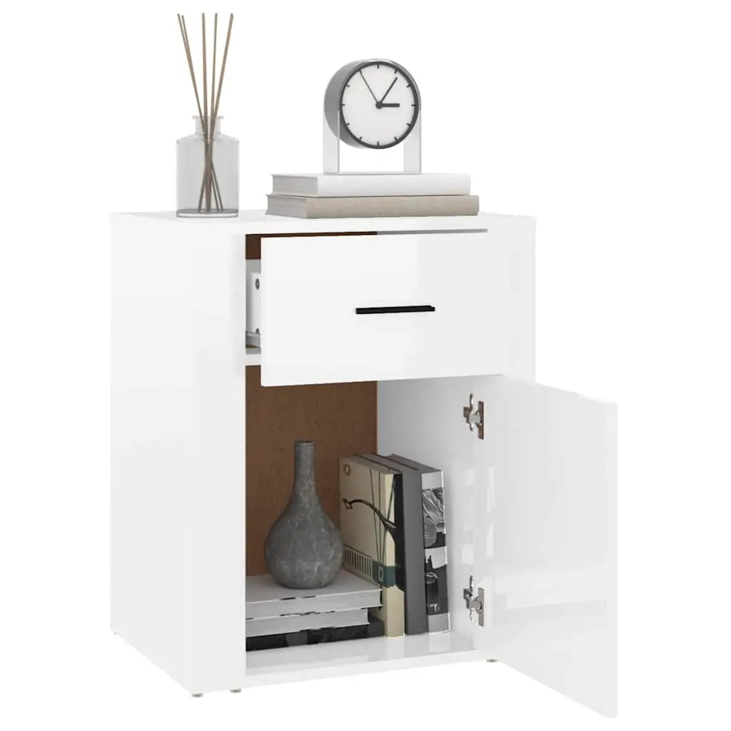 High Gloss White Bedside Cabinet with Storage