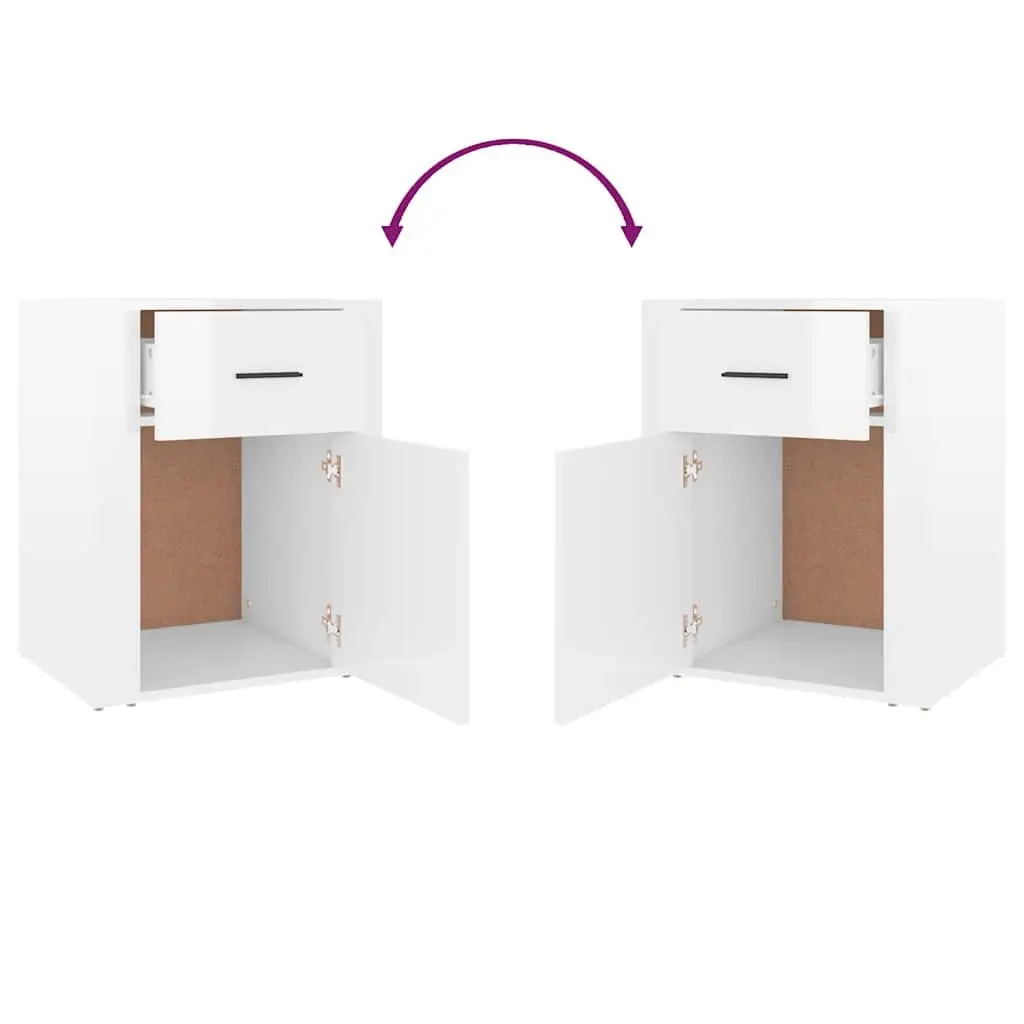 High Gloss White Bedside Cabinet with Storage