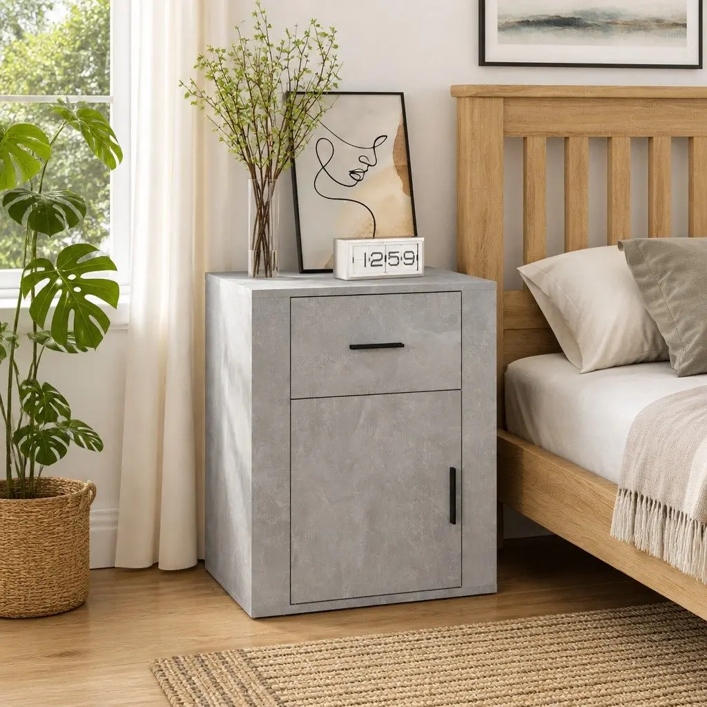 Grey Nightstand with Sturdy Construction