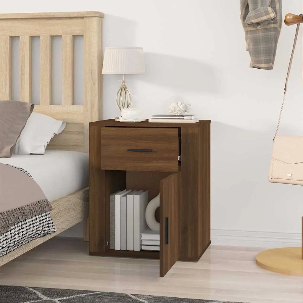 Brown Oak Bedside Cabinet with Drawer 50x36x60 cm