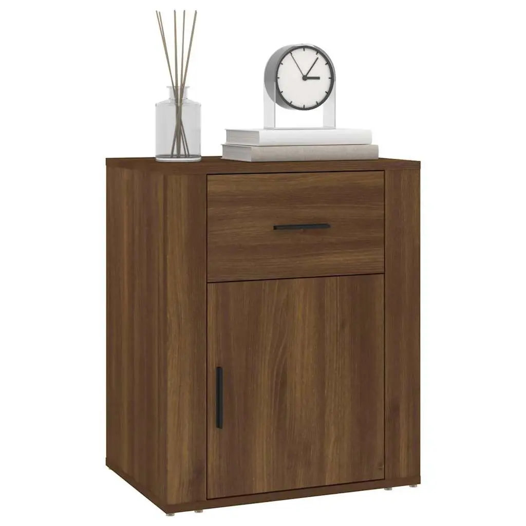 Brown Oak Bedside Cabinet with Drawer 50x36x60 cm