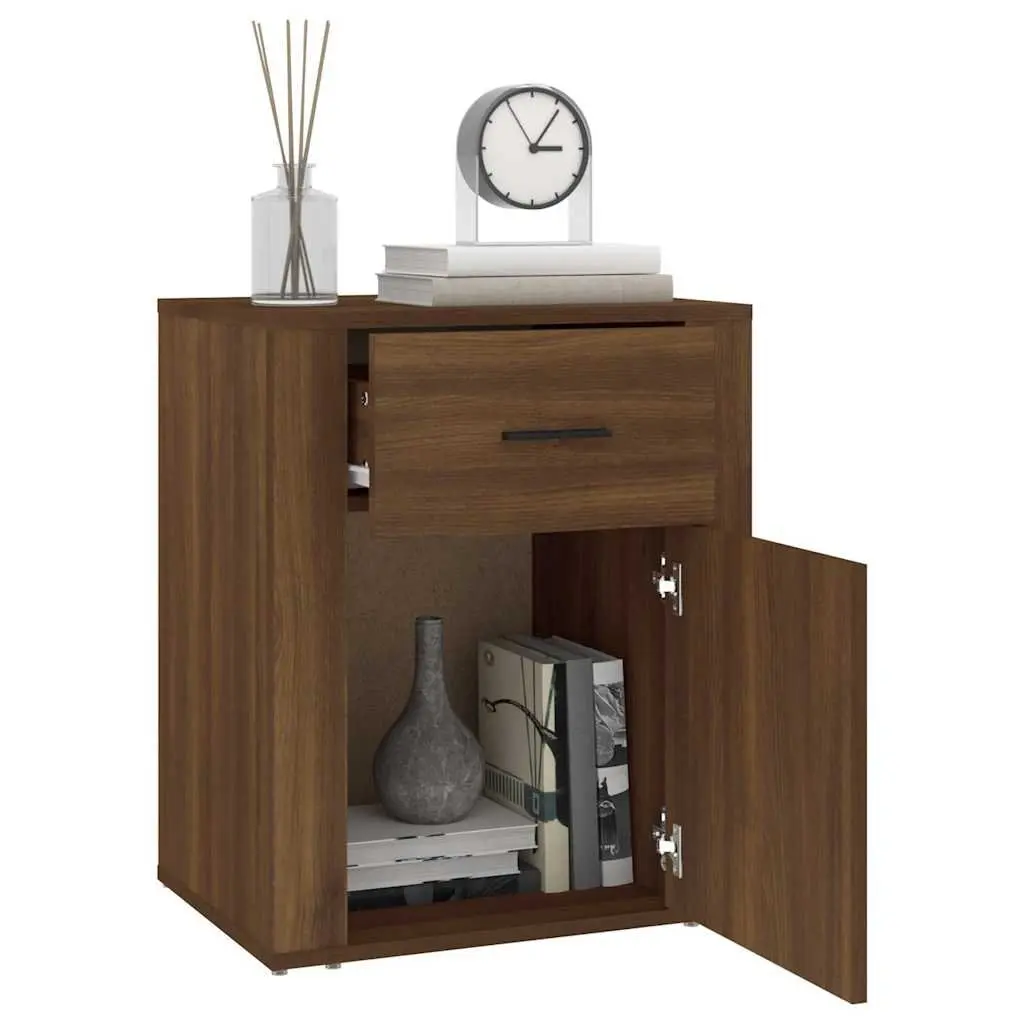 Brown Oak Bedside Cabinet with Drawer 50x36x60 cm