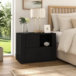 Bedside Cabinet Black 60x36x45cm Nightstand Storage Drawers Compartment