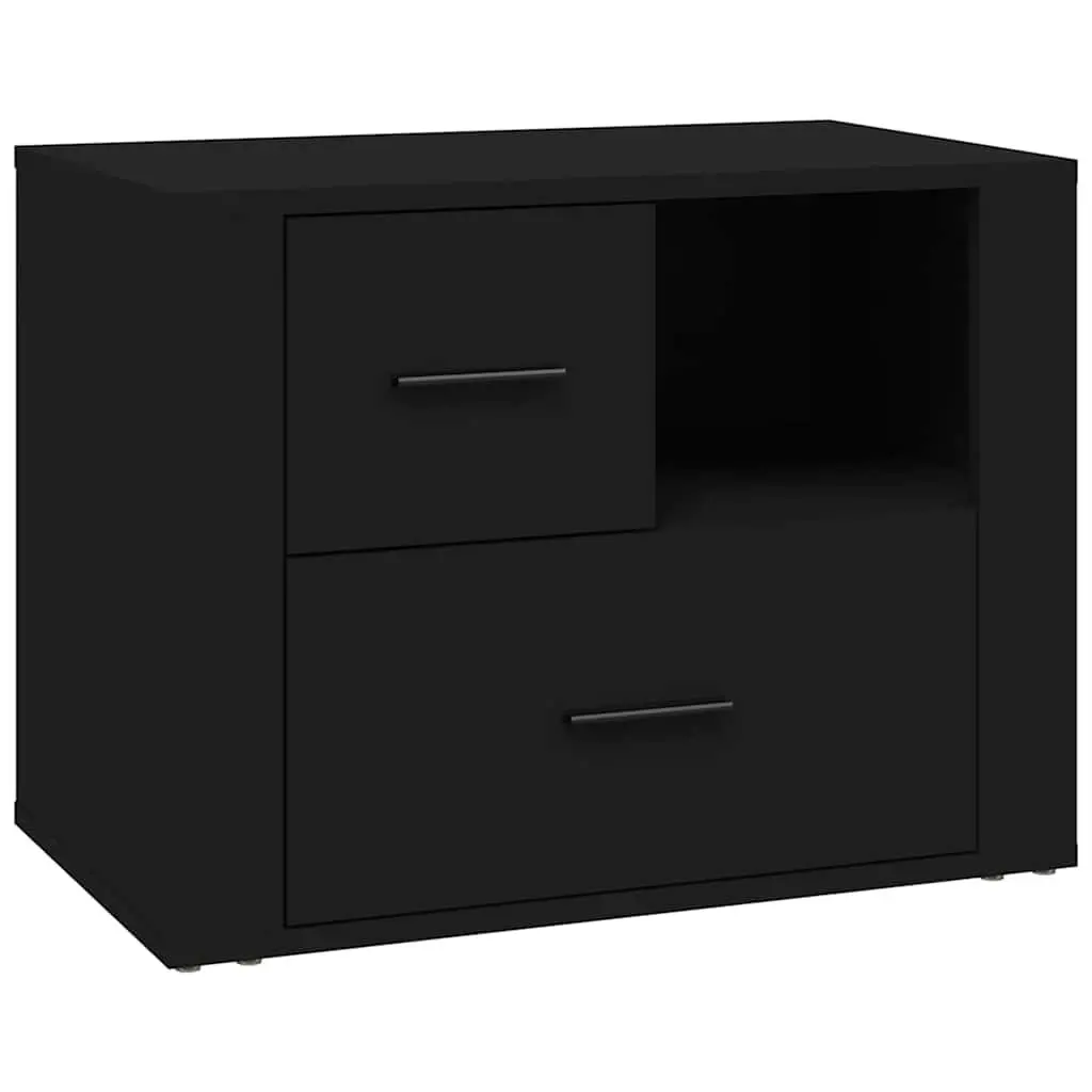 Black Bedside Cabinet with Storage Drawers