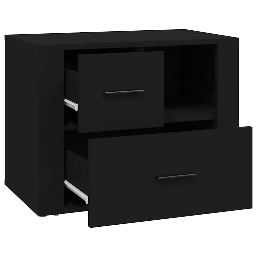 Black Bedside Cabinet with Storage Drawers