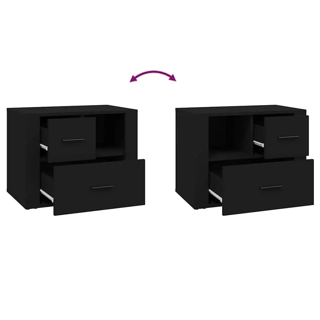 Black Bedside Cabinet with Storage Drawers