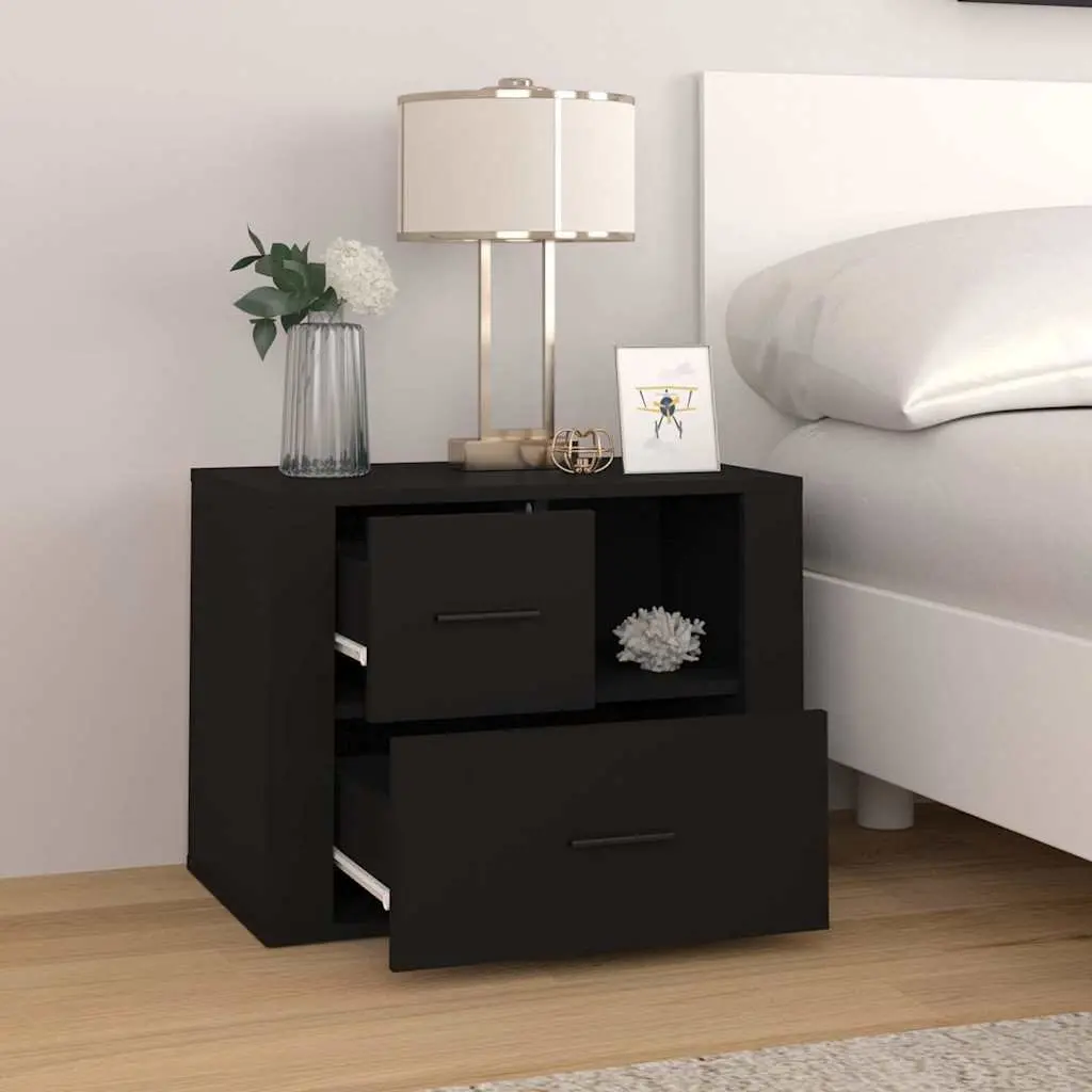 Black Bedside Cabinet with Storage Drawers