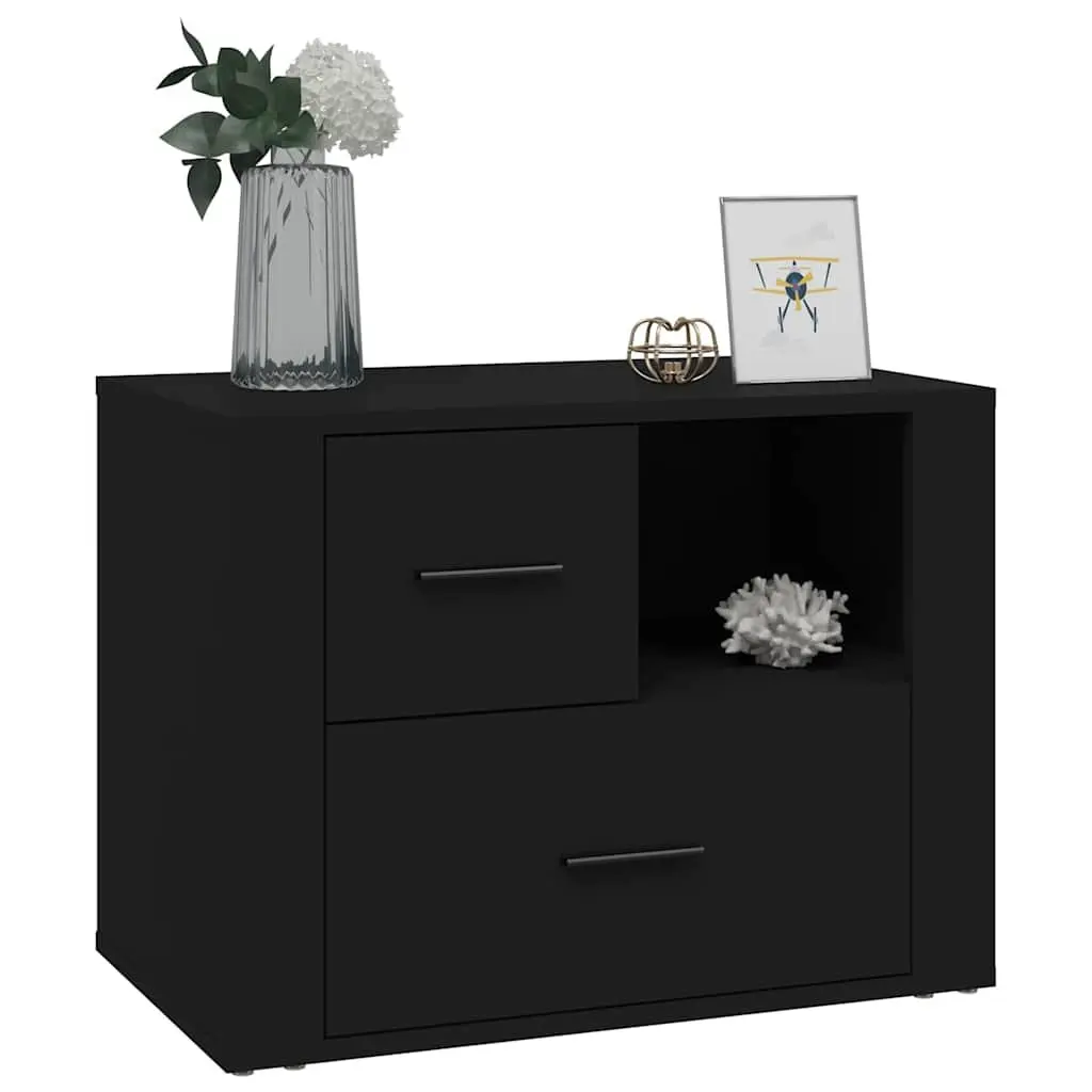 Black Bedside Cabinet with Storage Drawers