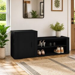 Black Engineered Wood Shoe Cabinet with 2 Compartments