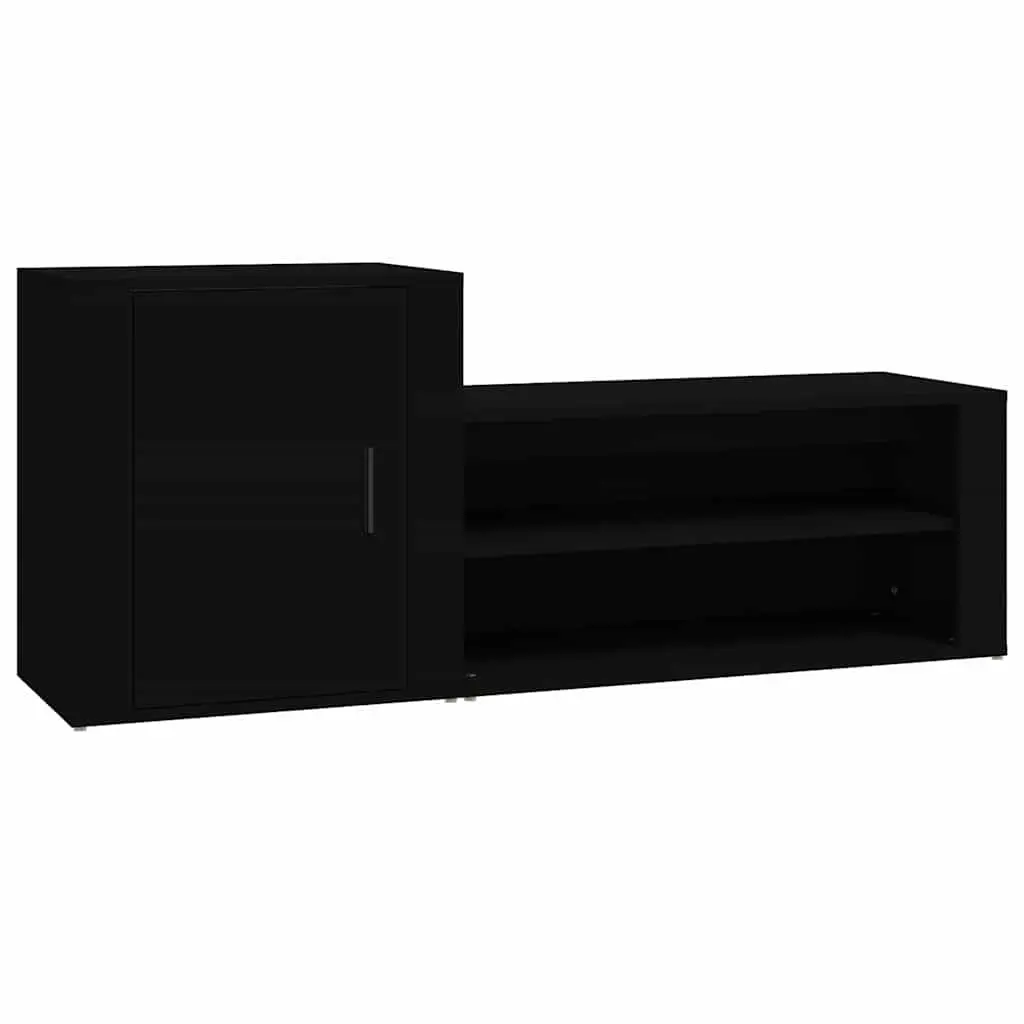 Black Engineered Wood Shoe Cabinet with 2 Compartments