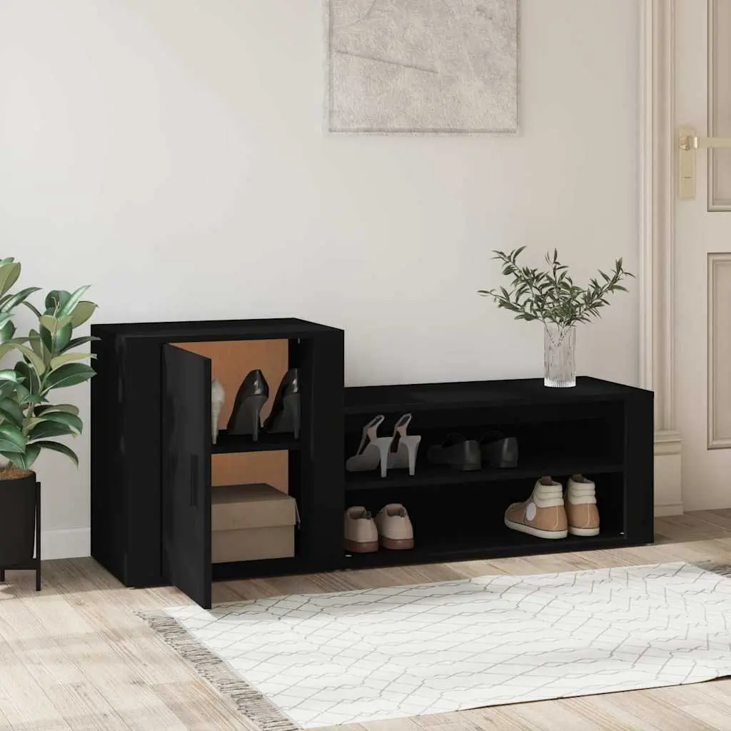 Black Engineered Wood Shoe Cabinet with 2 Compartments